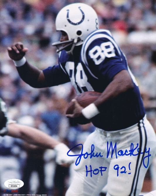 John Mackey "HOF 92" Signed Baltimore Colts 8x10 Photo (JSA COA)