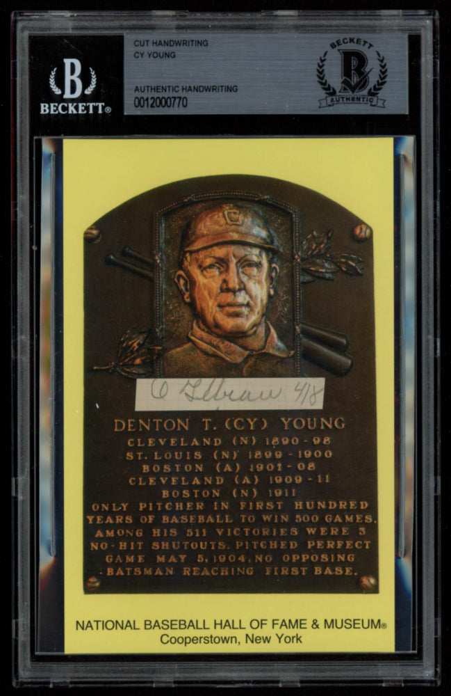 Cy Young Authentic Handwritten Word Gold Hall of Fame Postcard (BGS Encapsulated)