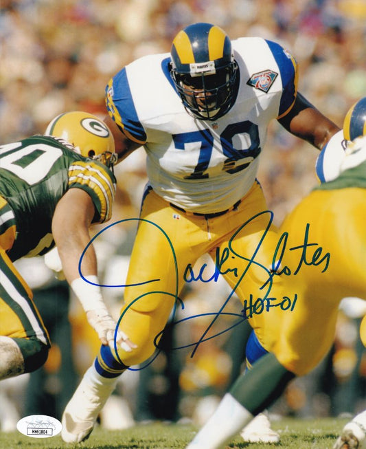 Jackie Slater "HOF 01" Signed (JSA COA) Los Angeles Rams 8x10 Photo