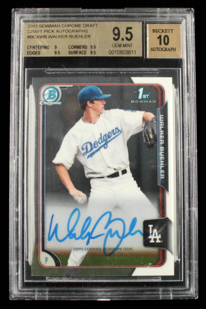 Walker Buehler 2015 Bowman Chrome Draft Draft Pick Autographs #BCAWB RC (BGS 9.5) - Autograph BGS Graded 10 - Rookie Card