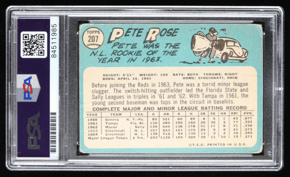 Pete Rose Signed 1965 Topps #207 with Multiple Inscriptions - Autograph Graded (PSA) 10