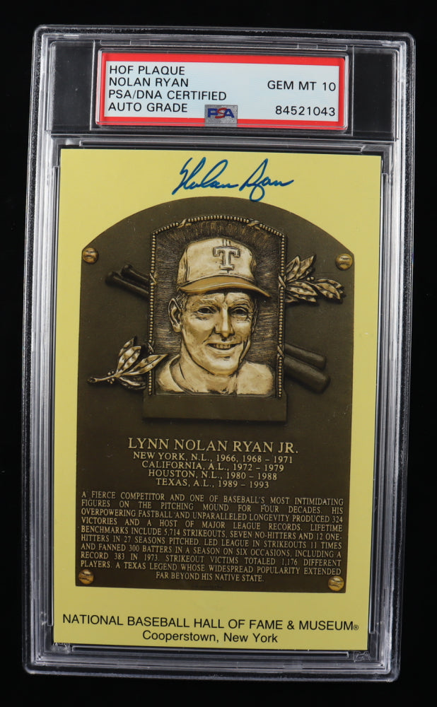 Nolan Ryan Signed Hall of Fame Plaque Postcard - Autograph Graded PSA 10