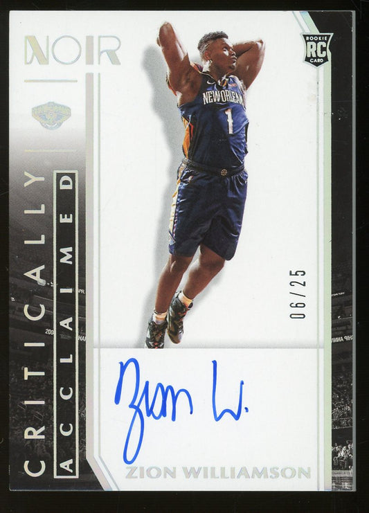 Zion Williamson 2019-20 Panini Noir Critically Acclaimed Signatures Autographed #CA-ZWL- #6 of 25 - Rookie Card