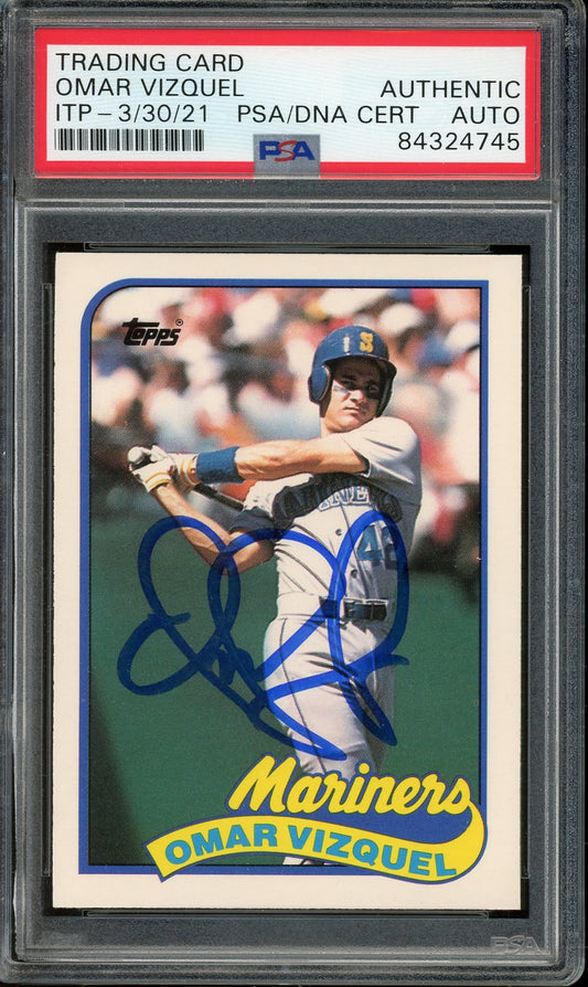 Omar Vizquel Signed 1989 Topps Traded Baseball Card #122T (PSA/DNA ITP Encapsulated) - Rookie Card