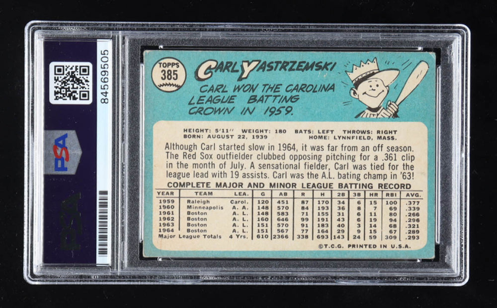 Carl Yastrzemski Signed 1965 Topps #385 Autograph Graded PSA 10