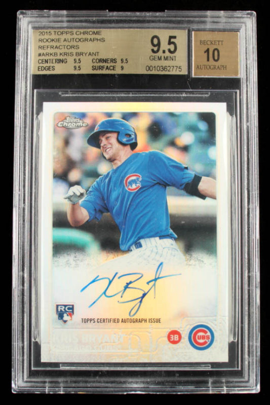 Kris Bryant 2015 Topps Chrome Rookie Autographs Refractors #ARKB RC #411/499 (BGS 9.5) - Autograph BGS Graded 10 - Rookie Card