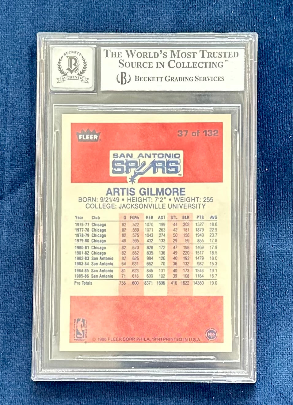 Artis Gilmore Signed 1986-87 Fleer #37 Inscribed "HOF 11" - Autograph Graded Beckett (BGS) 10