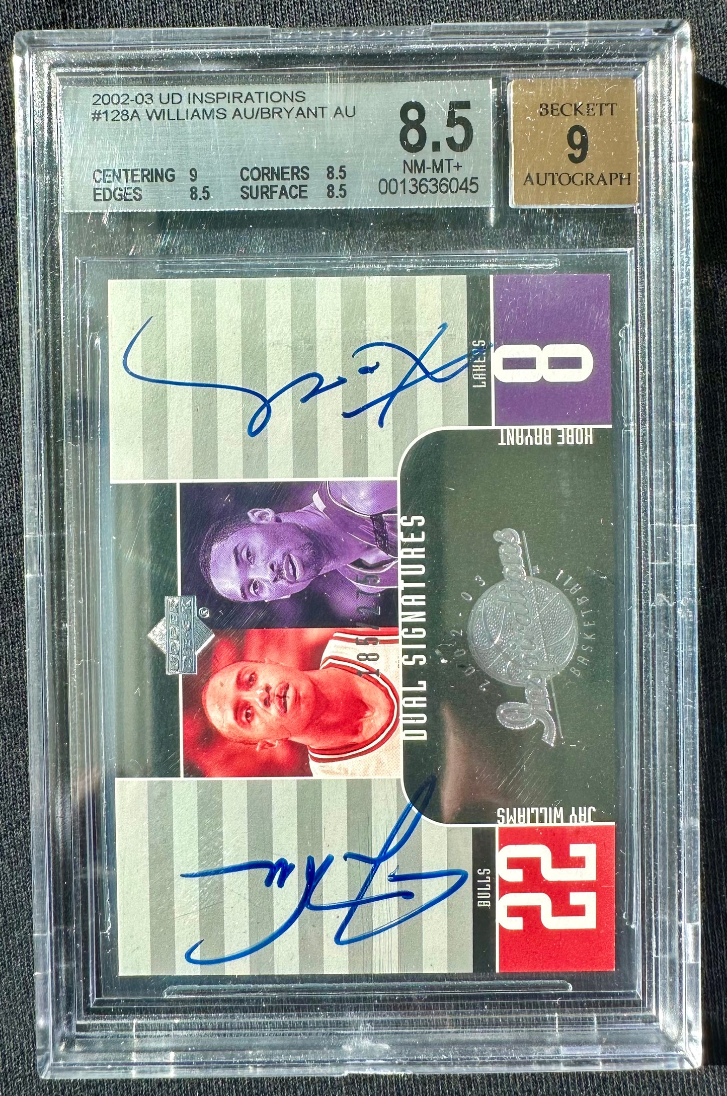 Kobe Bryant 2002 UD Inspirations #128A Dual Autograph #185/275 (BGS) 8.5 - Auto Grade (BGS) 9