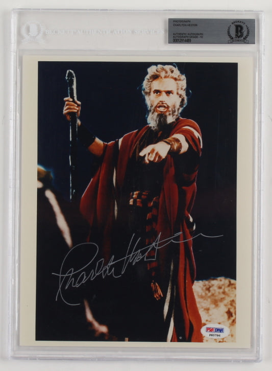 Charlton Heston Signed (BGS & PSA) "The Ten Commandments" 8x10 Photo - Autograph Graded Beckett 10