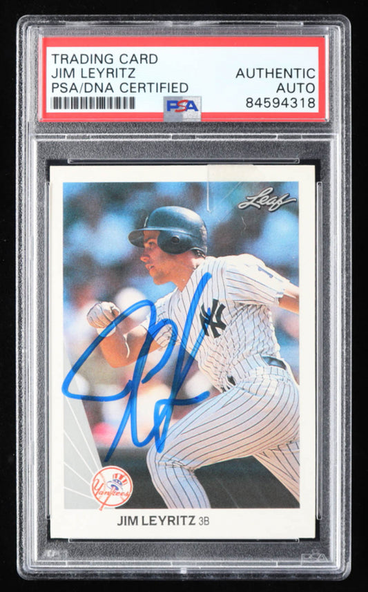 Jim Leyritz Signed 1990 Leaf #465 RC (PSA) Rookie Card