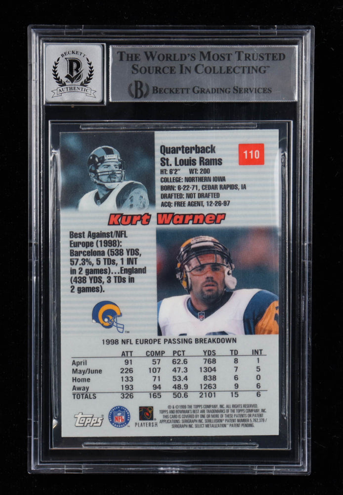 Kurt Warner Signed 1999 Bowman's Best #110 RC Inscribed "HOF 17" Autograph Graded BGS 10 - Rookie Card