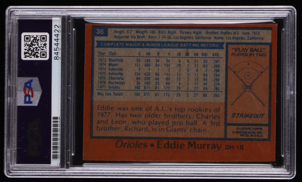 Eddie Murray Signed 1978 Topps #36 RC Autograph Graded (PSA) 8 - Rookie Card