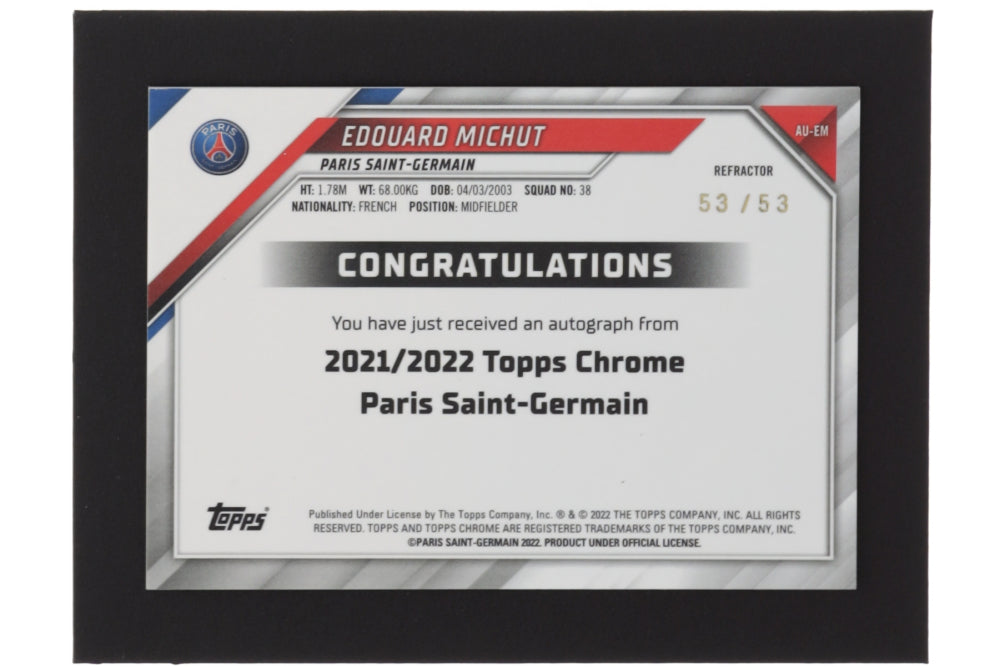 Edouard Michut 2021-22 Topps Chrome Paris Saint-Germain Refractor #AUEM RC #53/53 - Rookie Card