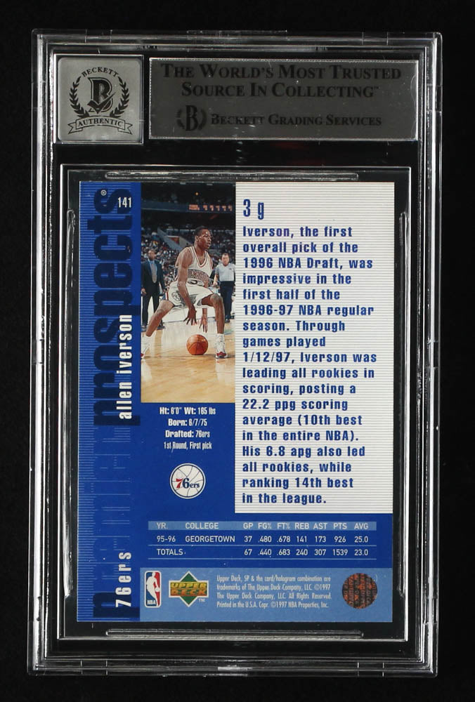 Allen Iverson Signed 1996-97 SP #141 RC Autograph Graded Beckett 10 - Rookie Card