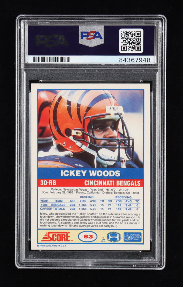 Ickey Woods Signed 1989 Score #63 RC (PSA)- Rookie Card