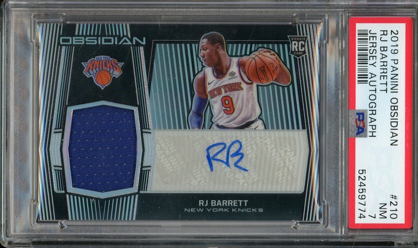 RJ Barrett 2019 Panini Obsidian RPA Jersey Autograph #210 - #14 of 99 - Graded NM 7 (PSA) - Rookie Card