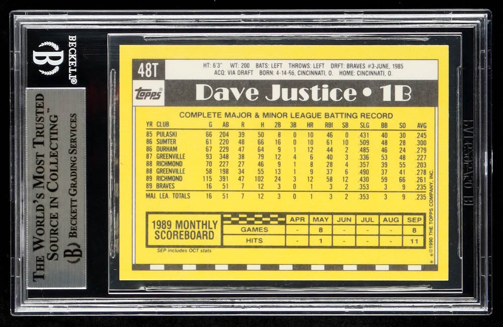 David Justice Signed 1990 Topps Traded #48T RC (BGS)