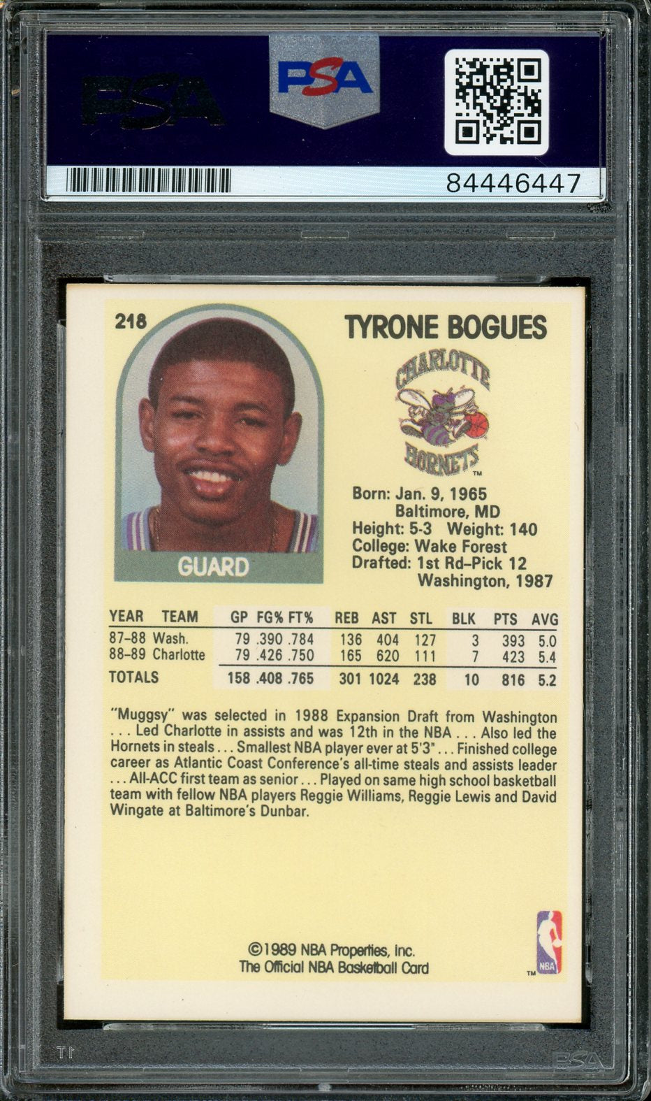 Muggsy Bogues Signed 1989-90 Hoops #218 (PSA Encapsulated)