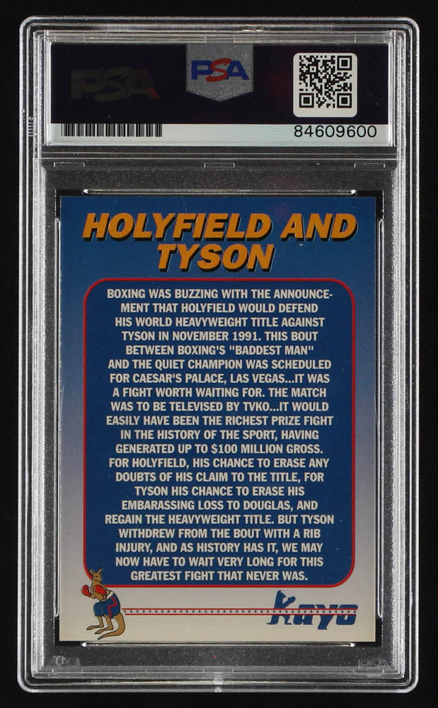 Mike Tyson Signed Holyfield & Tyson 1991-92 Kayo Heavyweight Gold Hologram - Autograph Graded (PSA) 10