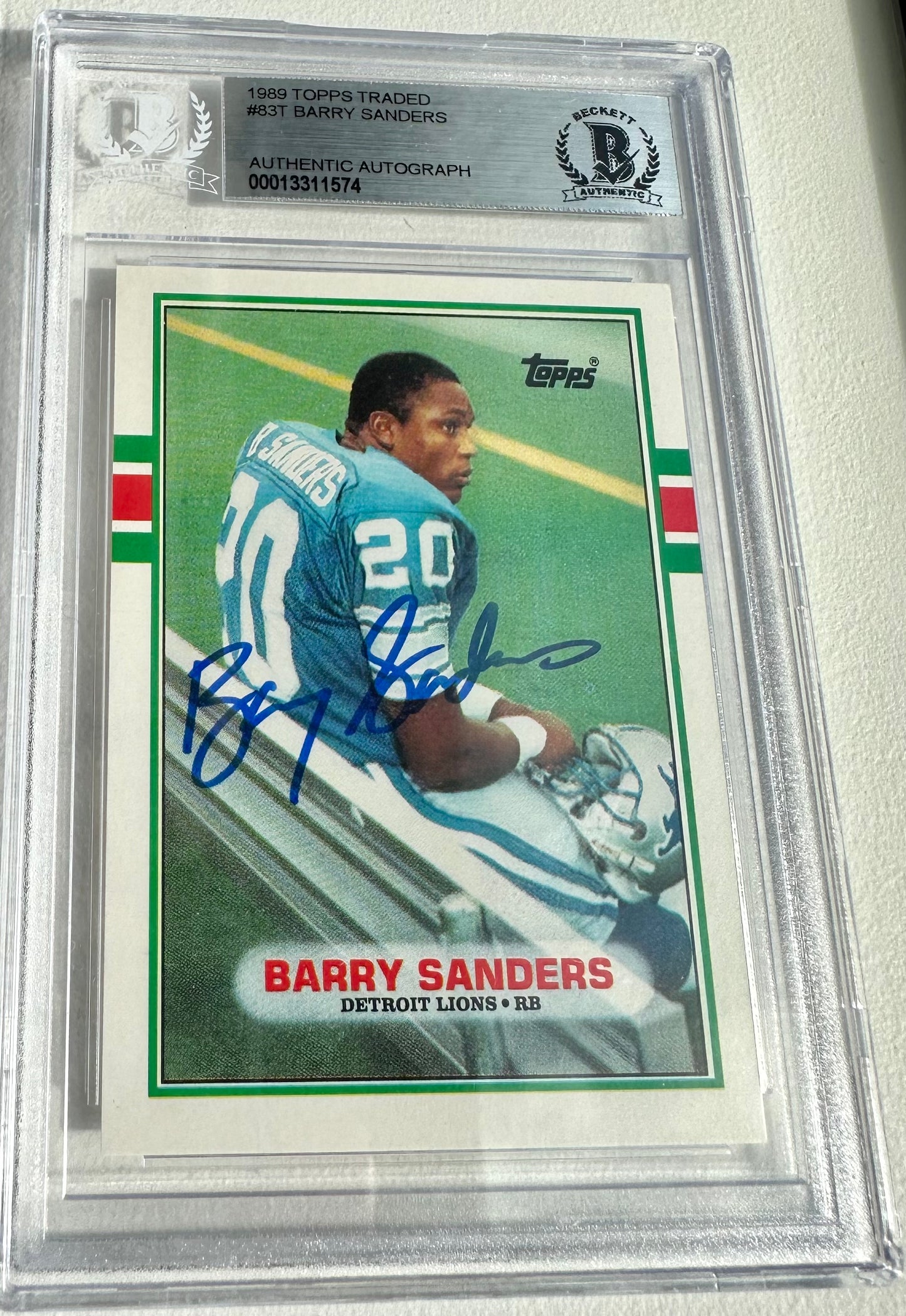 Barry Sanders Signed 1989 Topps Traded #83T (BGS) - Rookie Card