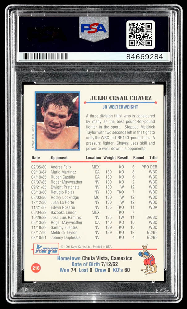 Julio Cesar Chavez Signed 1991 Kayo #216 - Autograph Graded (PSA) 9