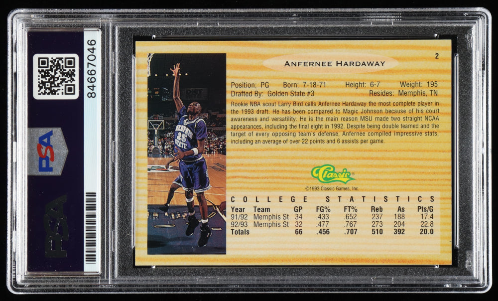 Anfernee Hardaway Signed 1993 Classic #2 (PSA) - Rookie Card