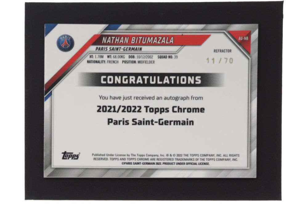 Nathan Bitumazala 2021-22 Topps Chrome Paris Saint-Germain Refractor #AUNB RC #11/70 - Rookie Card