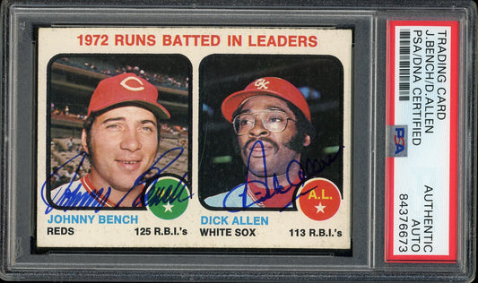 Johnny Bench/Dick Allen Signed 1973 Topps 1972 NL RBI Leaders Baseball Card #63- PSA/DNA Authentic