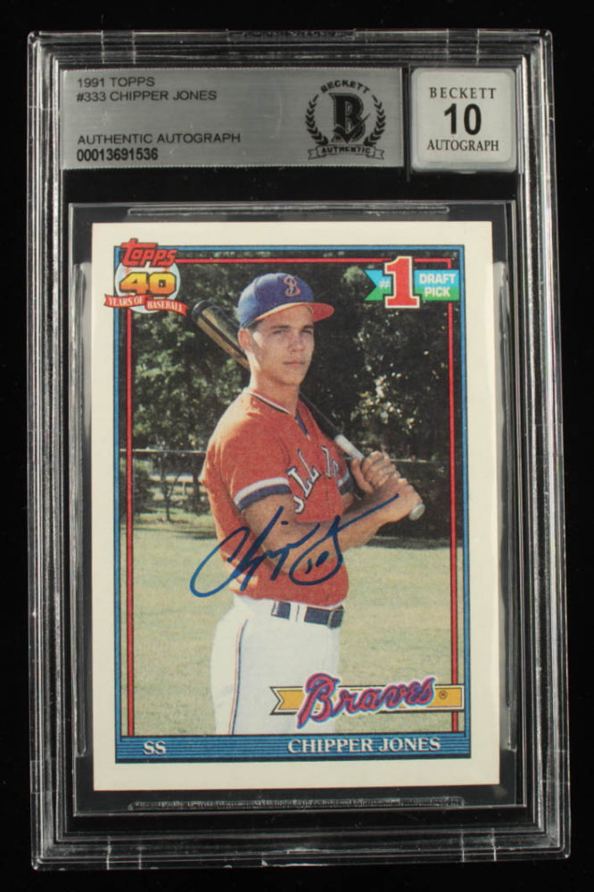 Chipper Jones Signed 1991 Topps #333 RC (BGS) - Autograph Graded Beckett (BGS) 10 - Rookie Card