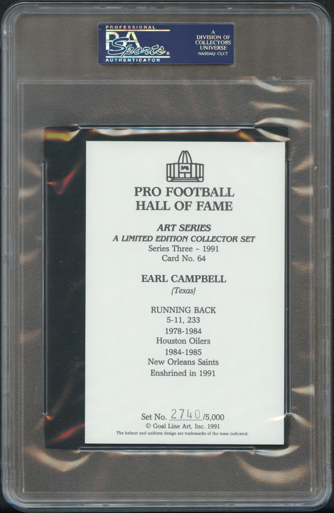 Earl Campbell Signed LE Hall of Fame Postcard Inscribed "HOF 91" - Autograph Graded PSA 10 | Limited Edition #2,740 / 5,000