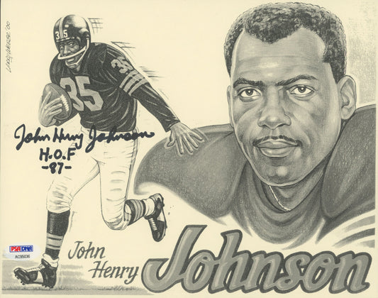 John Henry Johnson Signed (PSA COA) Steelers 8x10 Photo Inscribed "HOF 87"