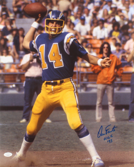 Dan Fouts Signed Chargers 16x20 Photo Inscribed "H.O.F. '93" (JSA)