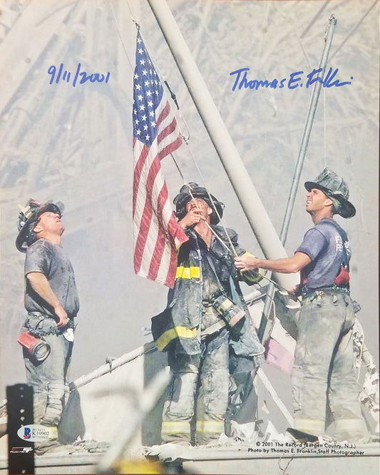 Thomas E. Franklin Signed (Beckett) "Raising the Flag at Ground Zero" 11x14 Photo Inscribed "9/11/2001" - Beckett Witnessed