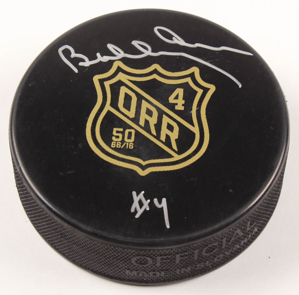 Bobby Orr Signed Official NHL Bruins 50th Anniversary Logo Puck (Orr) Official Bobby Orr Hologram & COA