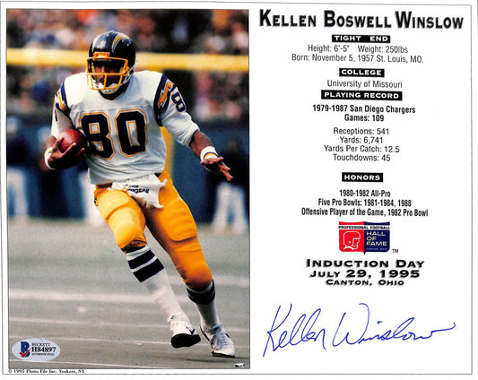 Kellen Winslow Signed Chargers 8x10 Induction Day Stat Card (Beckett)