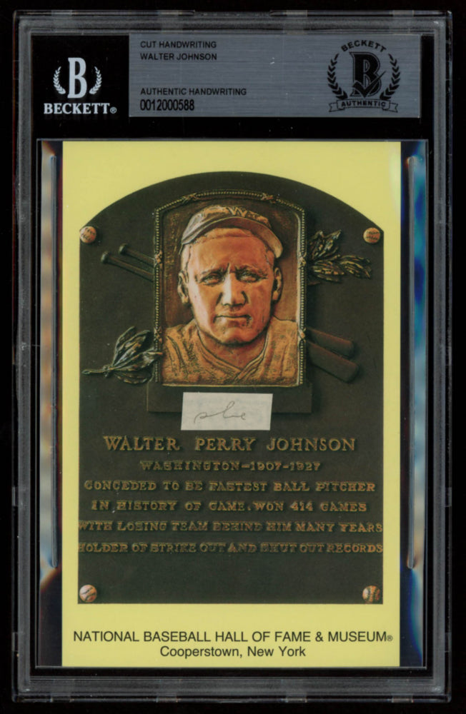 Walter Johnson Authentic Handwritten Word Gold Hall of Fame Postcard (BGS)