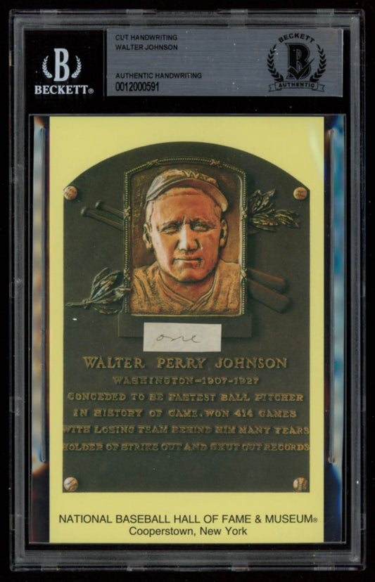 Walter Johnson Authentic Handwritten Word Gold Hall of Fame Postcard (BGS)