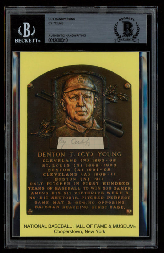 Cy Young Authentic Handwritten Word Gold Hall of Fame Postcard (BGS Encapsulated)