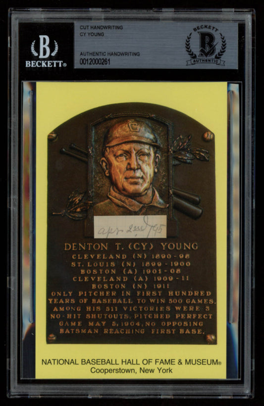 Cy Young Authentic Handwritten Word Gold Hall of Fame Postcard (BGS Encapsulated)