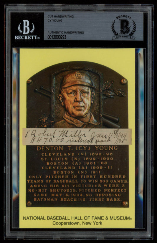 Cy Young Authentic Handwritten Word Gold Hall of Fame Postcard (BGS Encapsulated)