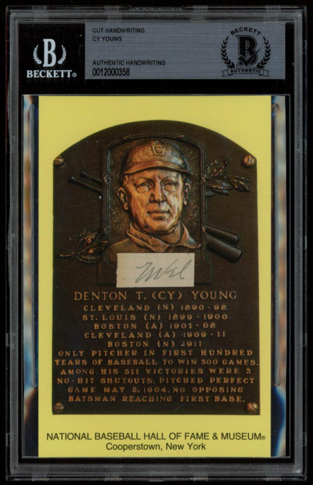 Cy Young Authentic Handwritten Word Gold Hall of Fame Postcard (BGS Encapsulated)