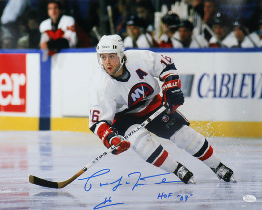 Pat LaFontaine Signed (JSA) Islanders 16x20 Photo Inscribed "HOF 03"