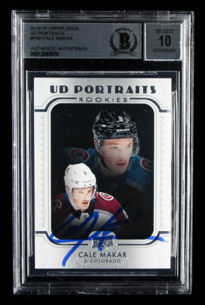 Cale Makar Signed 2019-20 Upper Deck UD Portraits #P50 - Rookie Card- Autograph Graded Beckett (BGS) 10