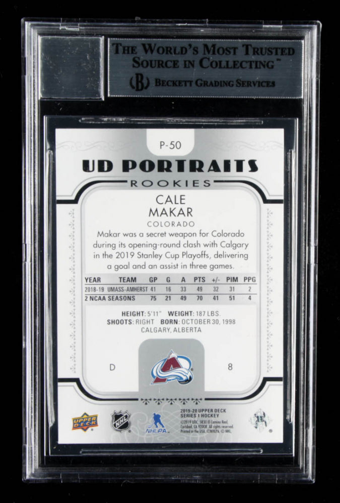 Cale Makar Signed 2019-20 Upper Deck UD Portraits #P50 - Rookie Card- Autograph Graded Beckett (BGS) 10