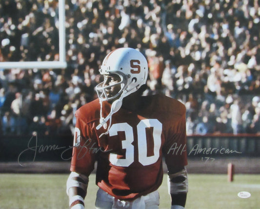 James Lofton Signed (JSA) Stanford Cardinal 16x20 Photo Inscribed "All-American '77"