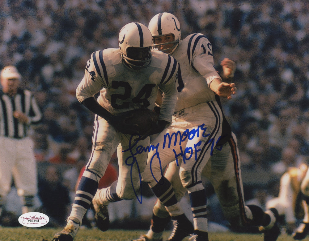 Lenny Moore Signed Colts 8x10 Photo Inscribed "HOF 75" (JSA COA)