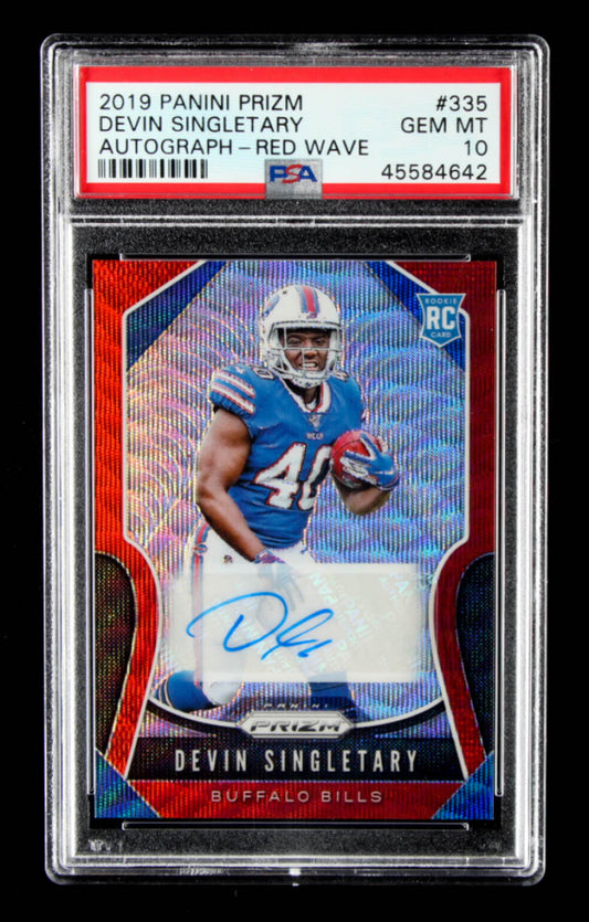 Devin Singletary 2019 Panini Prizm Rookie Autographs Prizms Red Wave #335 - (PSA 10)- Serially Numbered #083 / 149 - Rookie Card