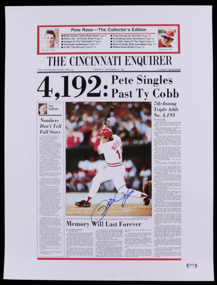 Pete Rose Signed 19x25 News Article Print (PSA Hologram)