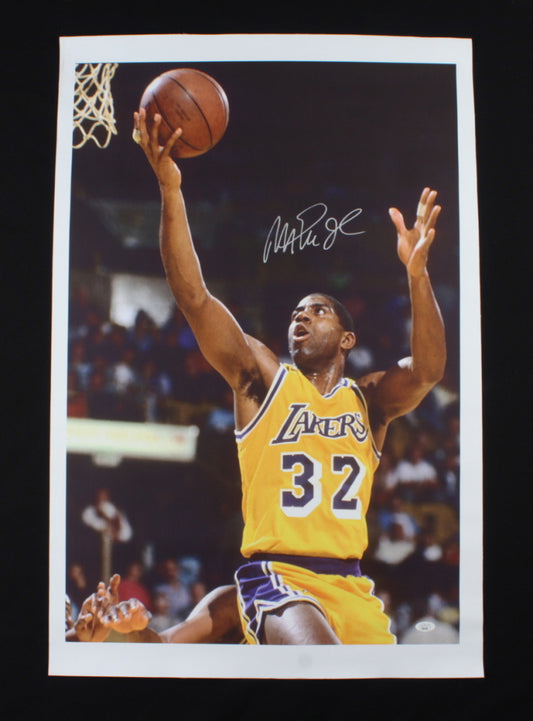 Magic Johnson Signed Lakers 22x33 Photo on Canvas (JSA COA)
