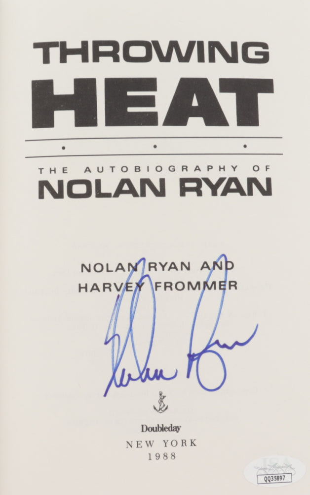 Nolan Ryan Signed (JSA COA) "Throwing Heat: The Autobiography Of Nolan Ryan" Hardcover Book